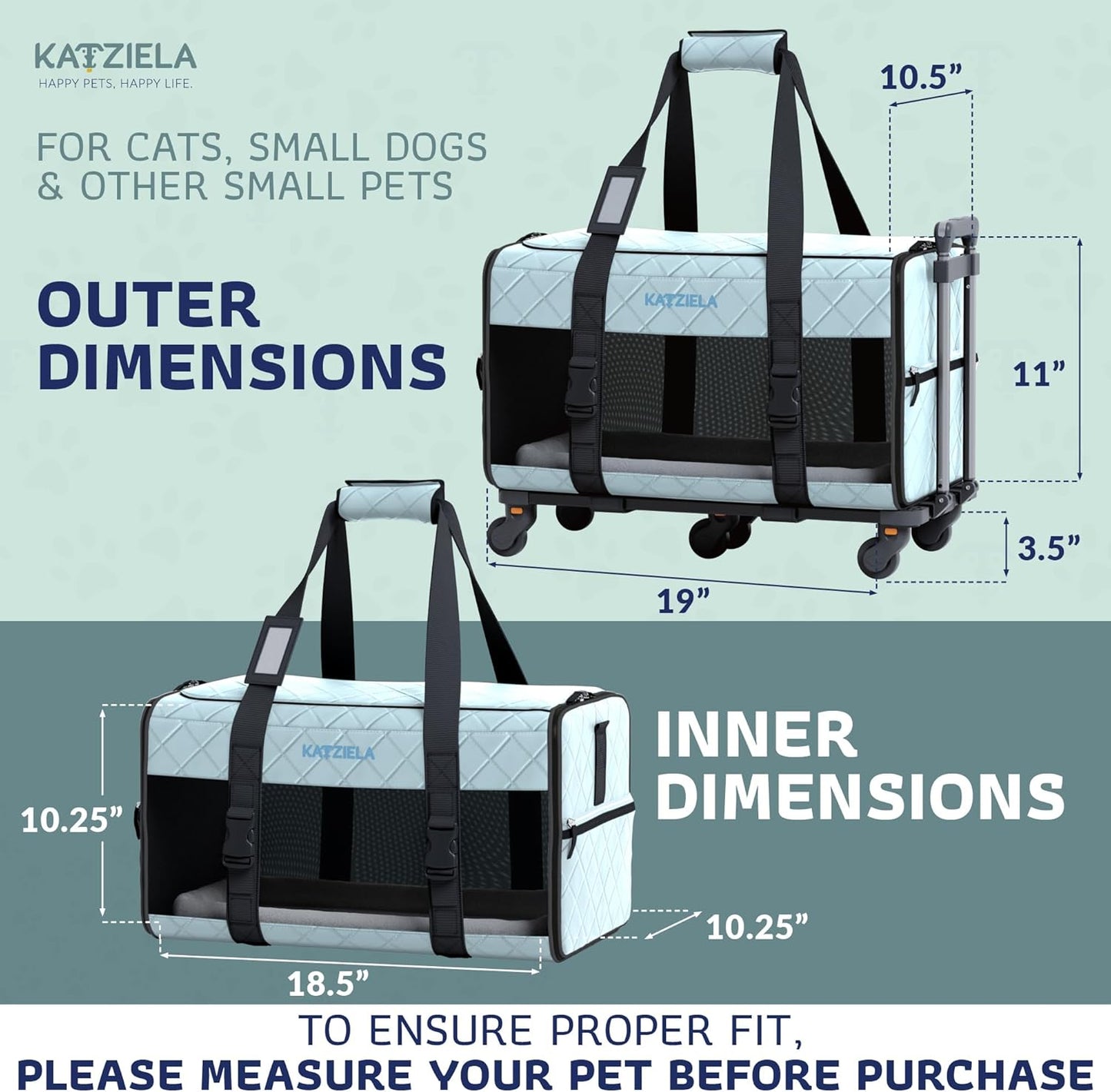 Pet Carrier Airline Approved - Dog Carrier with Wheels - TSA Airline Approved Dog Carrier - Rolling Pet Carrier with Wheels for Small to Medium Size Cat or Dog - Airplane Cabin Animal (Blue)