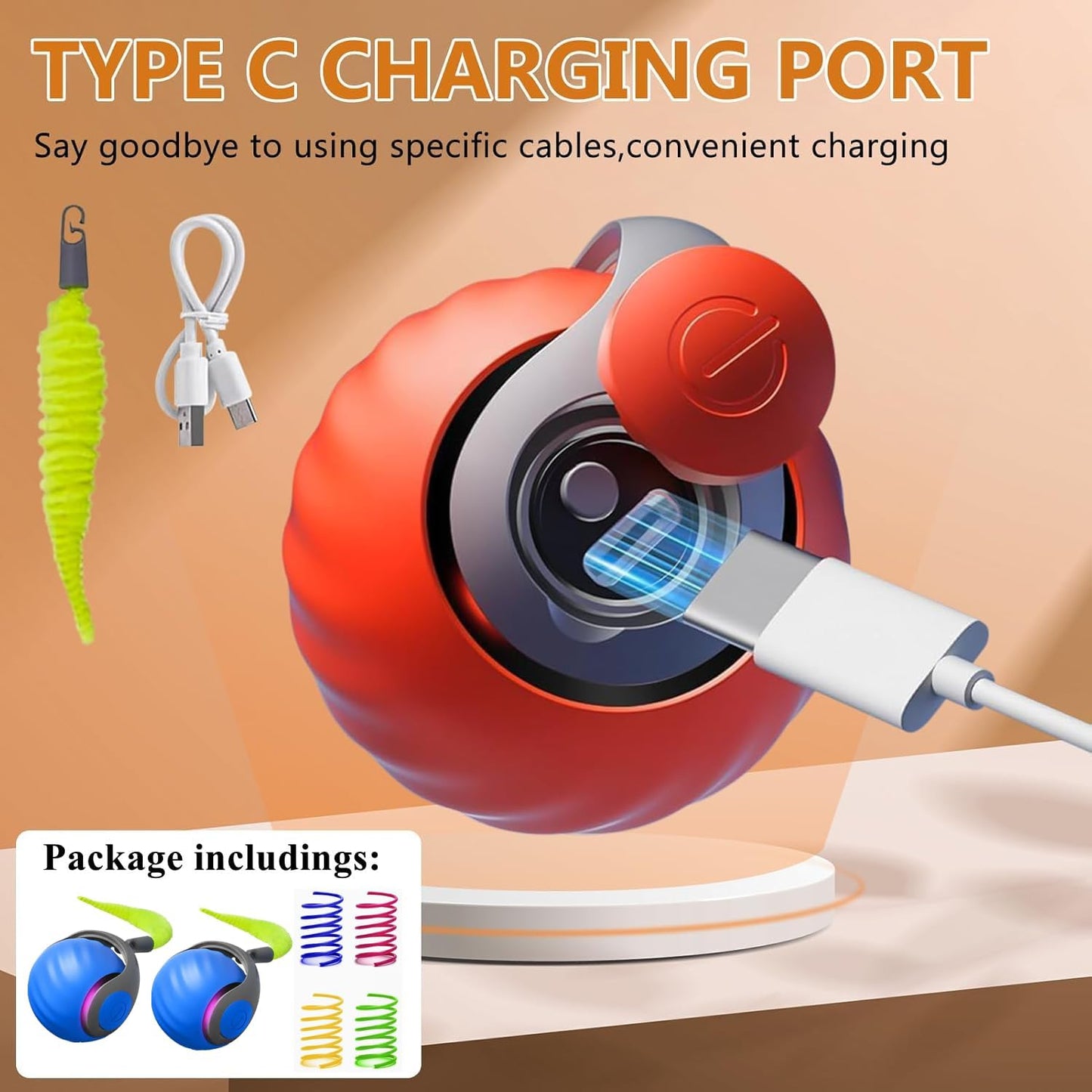 6pcs Interactive Cat Toy Automatic Moving Smart Toy Ball with Replacement Tail for Indoor Bored Cats/Dogs, Sensor Teasing Ball Self-Rolling Pet Chase, Speedy Cat Toys for Pets Exercise (Blue x 2)