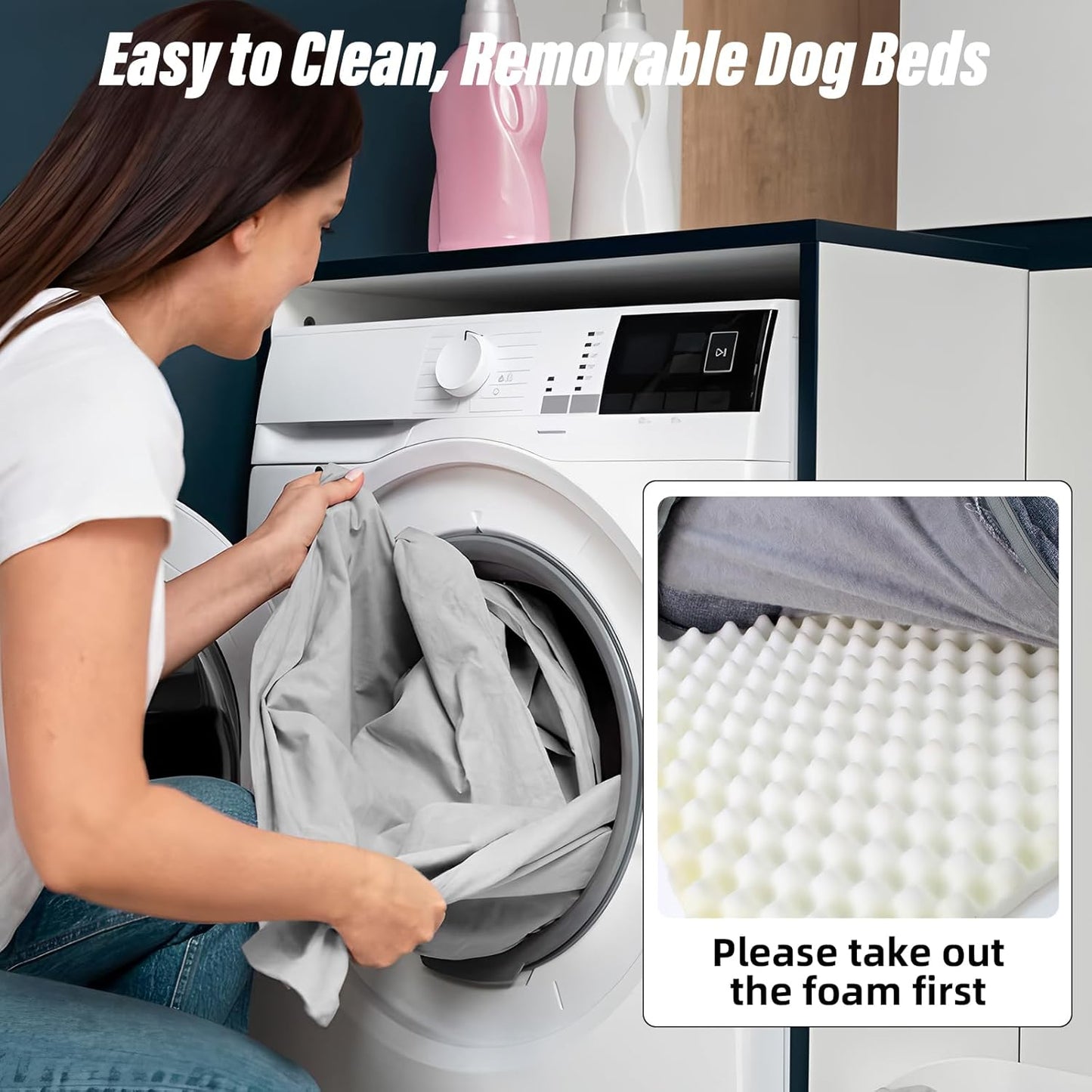 Orthopedic Egg-Shaped Sponge Dog Bed Small Size Dog with Sides, Removable Cover and Non-Slip Bottom (Grey, 24 * 18 * 6)