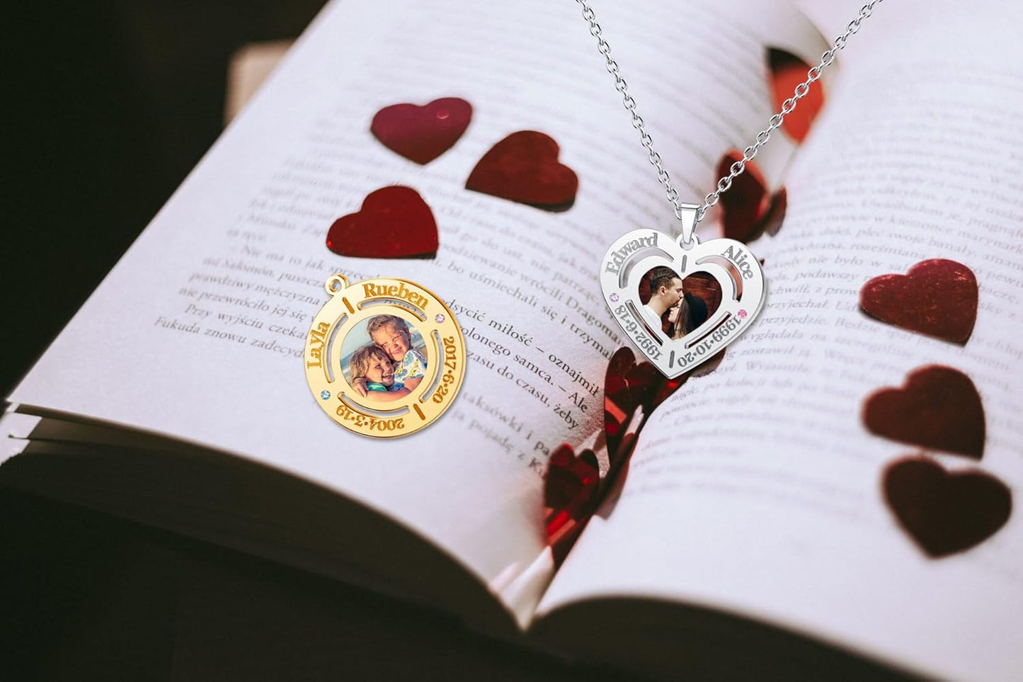 CharmSStory Personalized Photo Necklaces Custom Engraved Name Necklace Memory Keepsake Picture Necklace Pendant Customized Gifts for Women Men