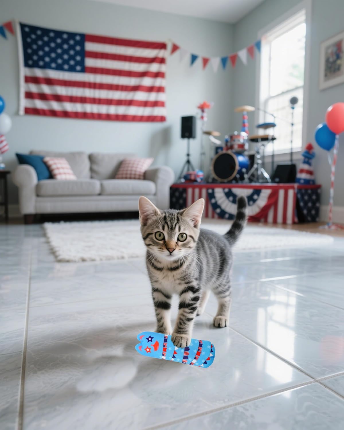 PET SHOW 8 Pack 4th of July Cat Kicker Toys with Catnip Patriotic Crinkle Sound Toys for Indoor Cats Star Stripe American Flag Patterns Plush Kittens Shape Natural Interactive Toys Pet Kitty