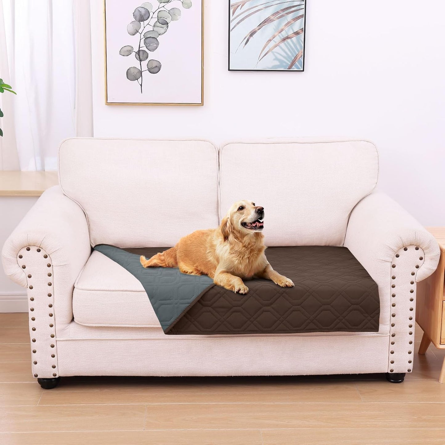 hyha Waterproof Dog Bed Blanket, Soft Pet Blankets, Waterproof Couch Cover for Dogs, Reversible Sofa Covers Washable for Furniture (30x53 Inch, Chocolate/Dark Grey)