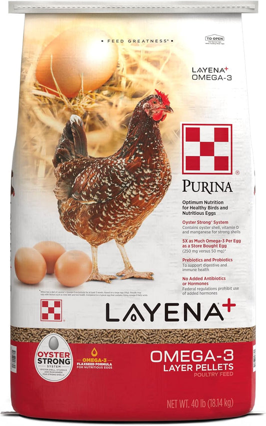 Purina Layena+ | Nutritionally Complete Layer Hen Feed | Omega 3 Formula - 40 Pound (40 lb) Bag
