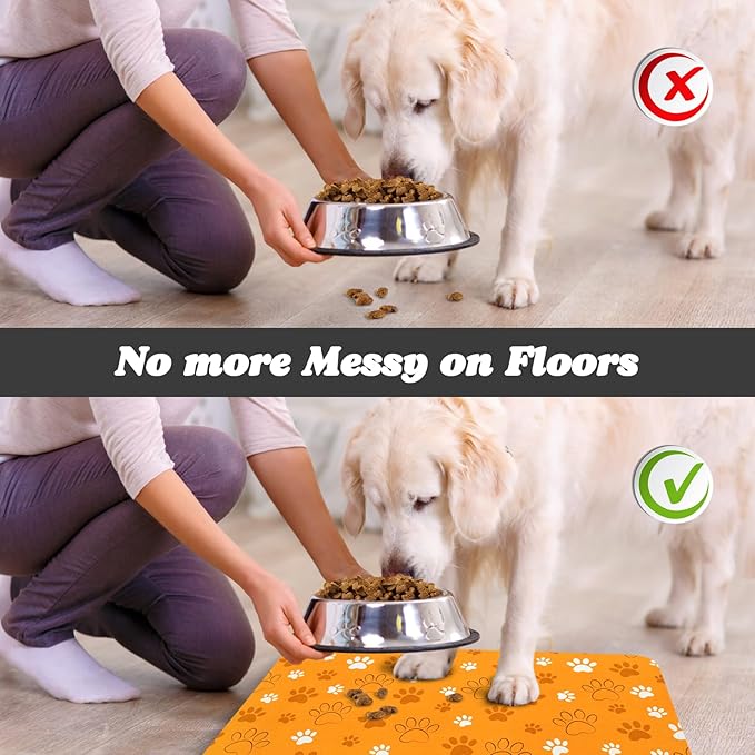 Dog Food Mat, Absorbent Water Bowl Mats Cat Pet Feeding Placemats Orange 17 * 30 inch