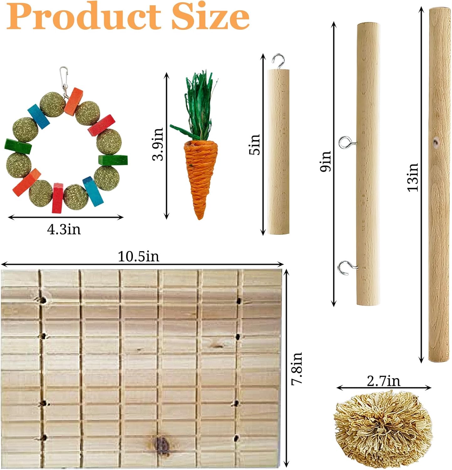 Hamiledyi Rabbit Toys for Bunnies Boredom Indoor Rabbit Scratching Board Bunny Chew Toys for Teeth Grinding Natural Fruit Wood and Corn Cob Timothy Ball Chewing Toys for Rabbits Other Rodent Pets
