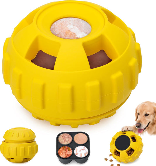 Frozen Treat Dispensing Dog Toys to Keep Them Busy,Dog Enrichment Toys for Natural Rubber-Stuffable Ball,Dishwasher Safe,Lemon,M