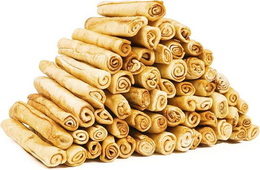 MON2SUN Dog Rawhide Rolls Twist Sticks 6.5 Inch Chew Treats Chicken Flavor 60 Count for Puppy and Small Dogs