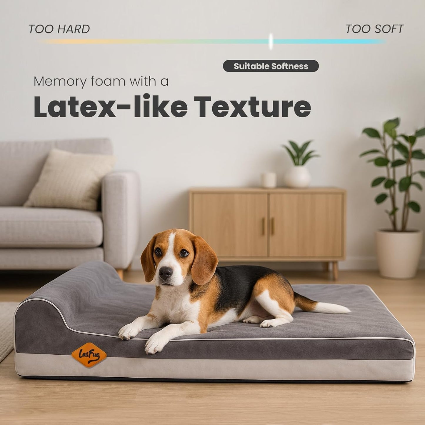 Laifug Orthopedic Memory Foam Dog Bed with Pillow and Durable Water Proof Liner & Removable Washable Cover & Smart Design Medium (34"x22"x5.5"), Grey