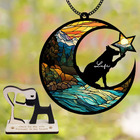 Custom Dog Memorial Suncatcher with Star, Personalized Name Breeds, Pet Ornament Window Car Hanging, Sympathy Gift for Loss of Pet, Bereavement Keepsake Remembrance Gifts for Dog Lovers