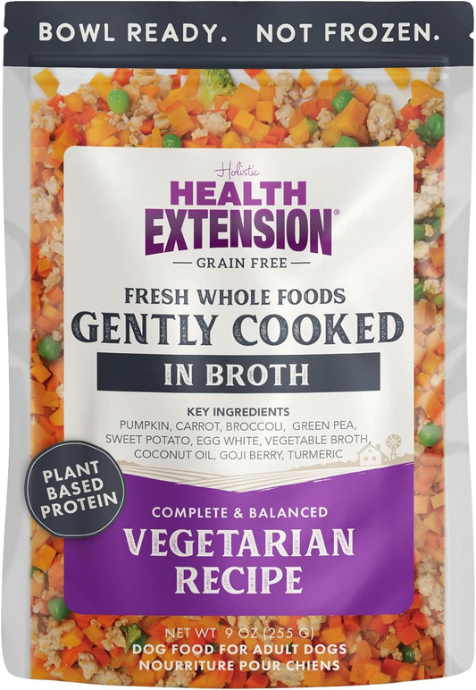 Health Extension Gently Cooked Grain-Free Vegetarian Formula Dog Food, Human-Grade & Shelf-Stable with Superfoods, Supports Digestion, Immunity, Skin & Coat, 9 oz Pouch (Pack of 1)