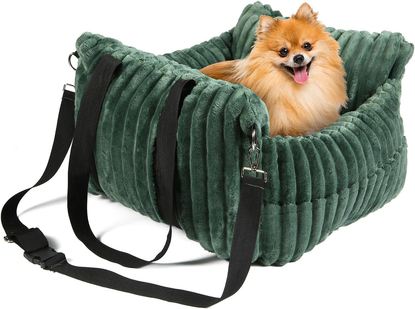 Dog Car Booster Seat, for Small Dogs Under 30 lbs, Detachable Washable Travel Bed with Storage Pockets and Safety Belt (Green, Medium)