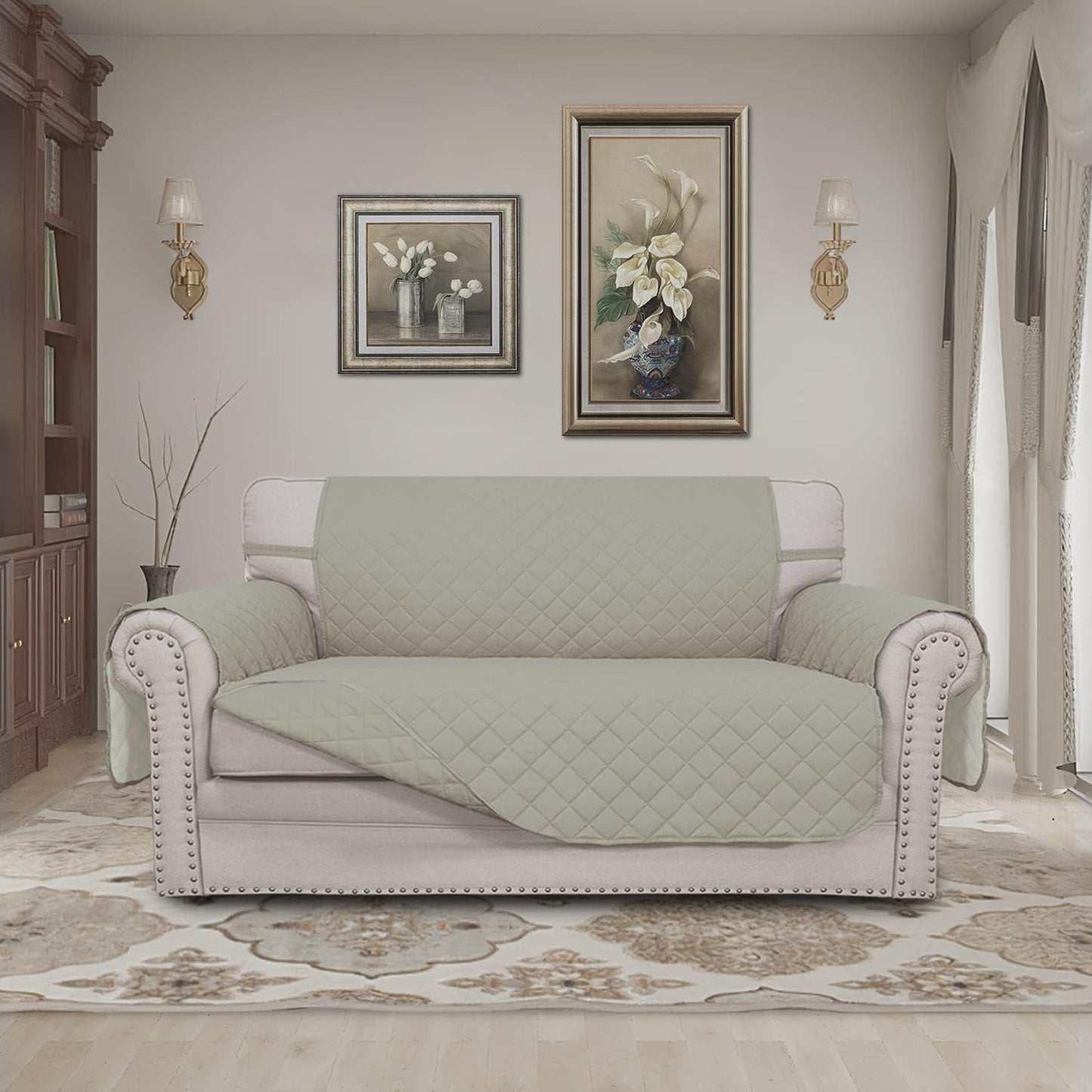 Easy-Going Reversible Loveseat Couch Cover for 2 Cushion Couch Sofa Cover for Dogs Water Resistant Furniture Protector with Foam Sticks Elastic Straps for Pet (Loveseat, Beige/Beige)