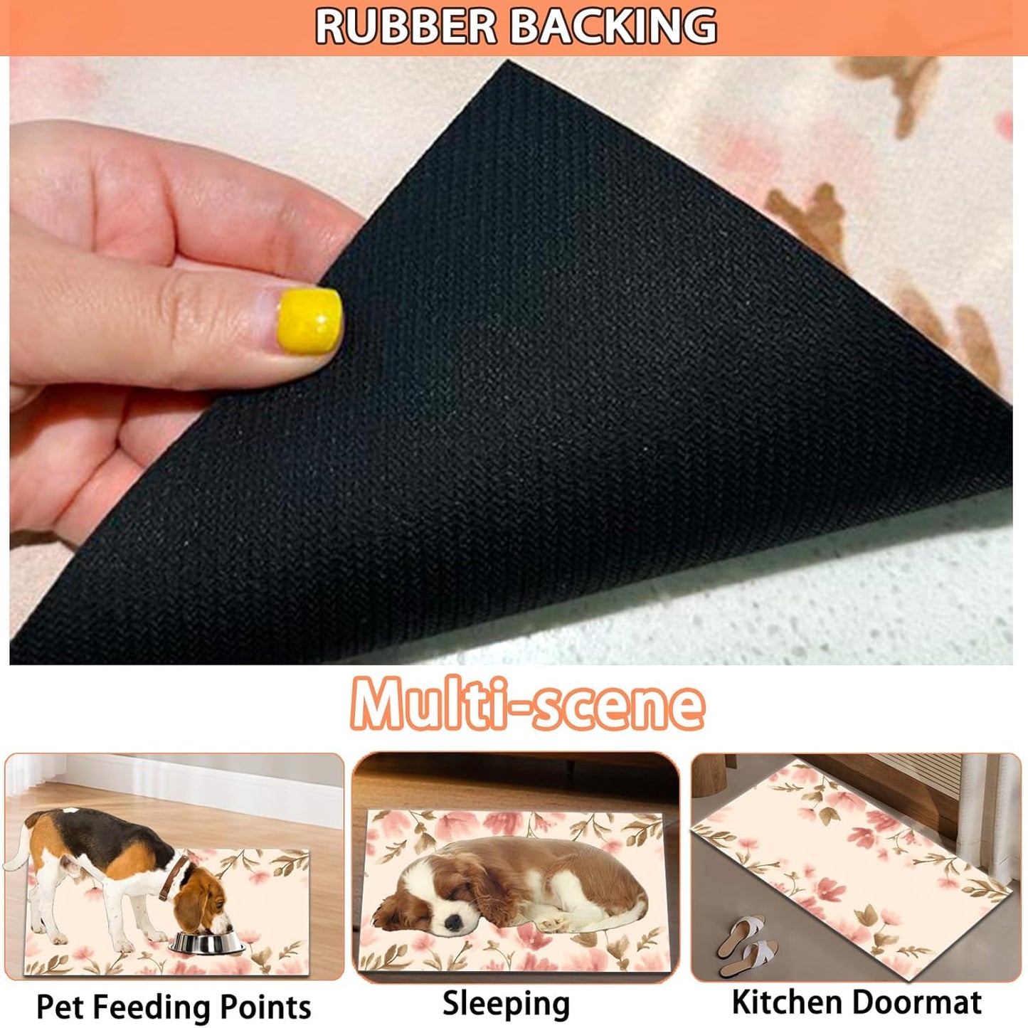 Pet Feeding Mat for Dogs and Cats - Super Absorbent Anti-Slip Bowl Pad, Eco-Friendly Washable Mat to Prevent Spills and Mess Flower Mat 16"x24"