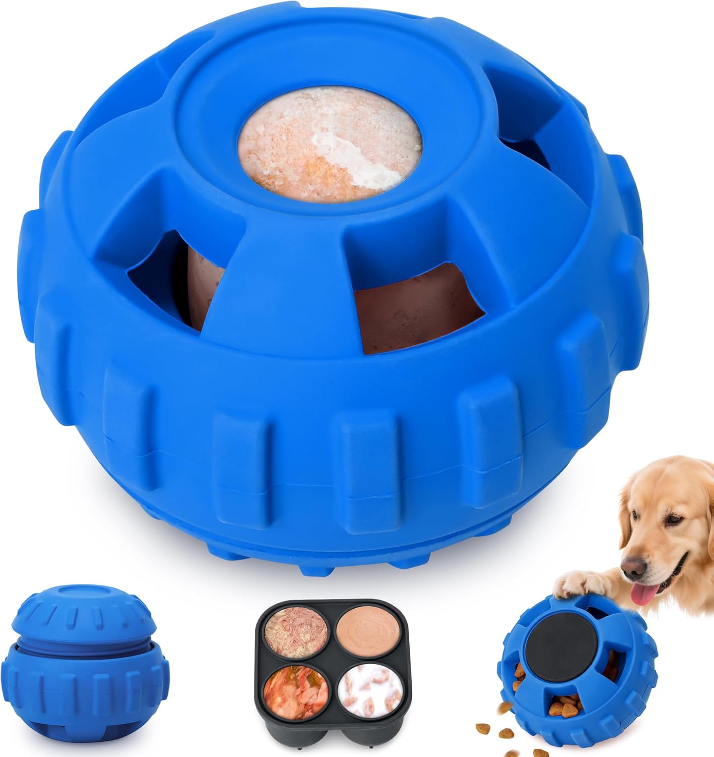 Frozen Treat Dispensing Dog Toys to Keep Them Busy,Dog Enrichment Toys for Natural Rubber-Stuffable Ball,Dishwasher Safe,Navy,M