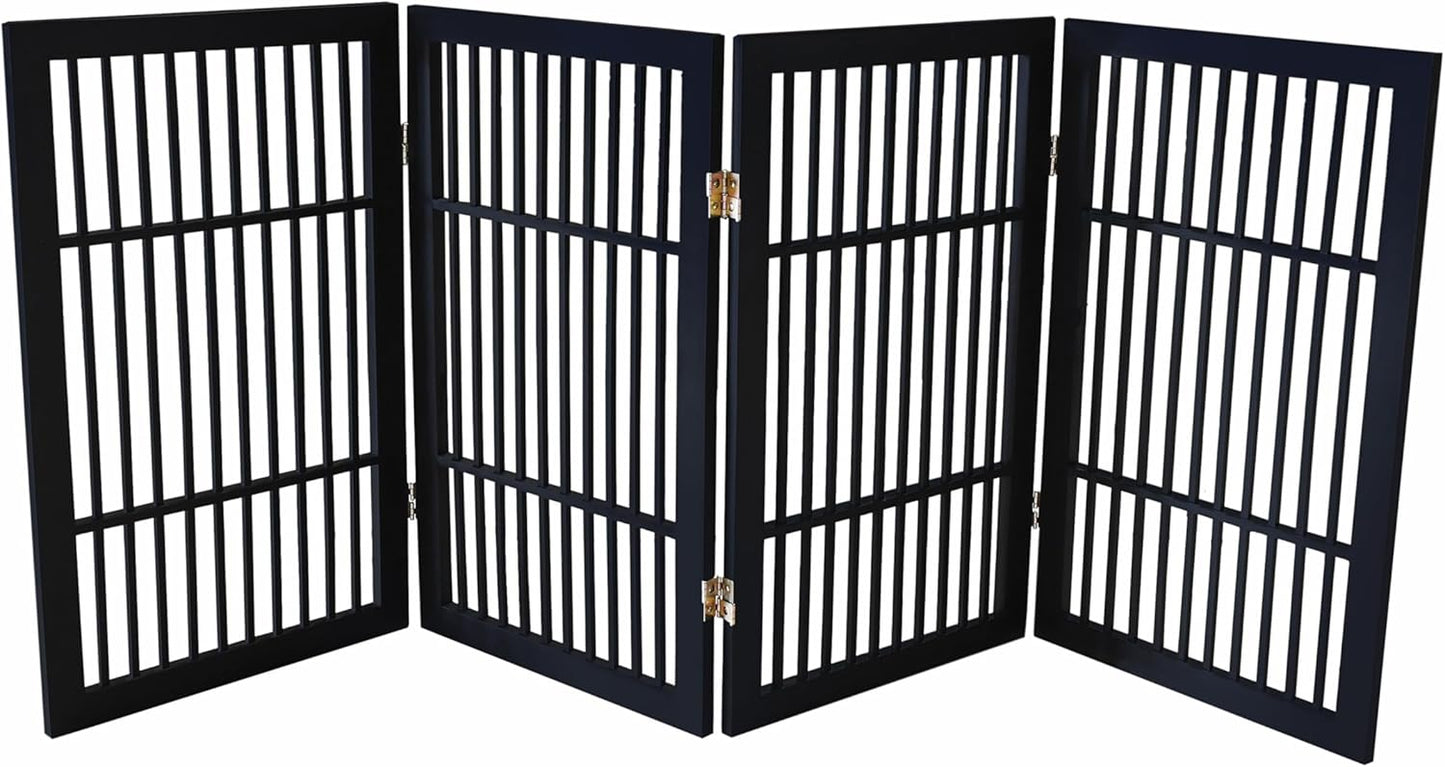 Pet Dog Gate Strong and Durable Freestanding Folding Acacia Hardwood Portable Wooden Fence Indoors or Outdoors by Urnporium (Black Pet Gate, 4 Panel 30" Tall)