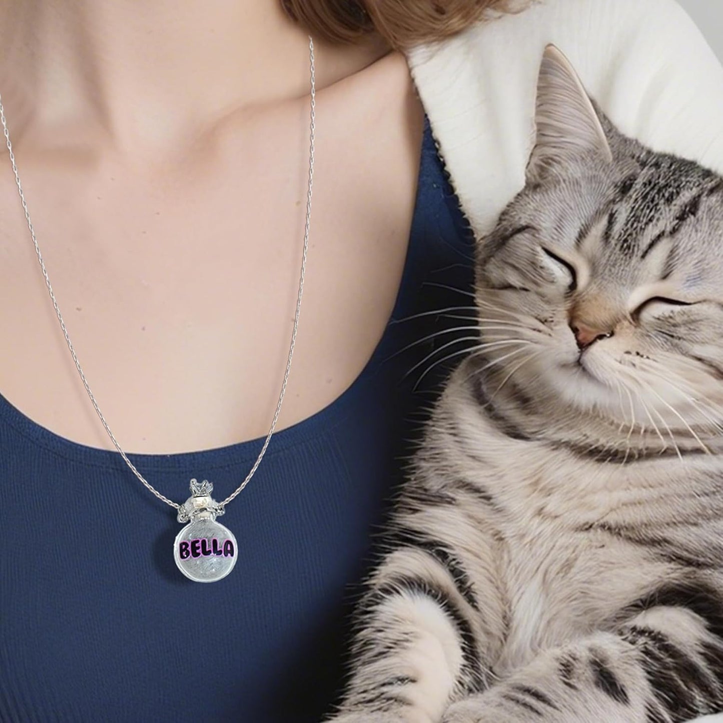 callie Personalized Pet Fur Memorial Necklace - Custom Name, Dog Cat Hair Ashes Storage Glass Necklace, Birthday Memory Jewelry Gifts for Women Pet Lovers