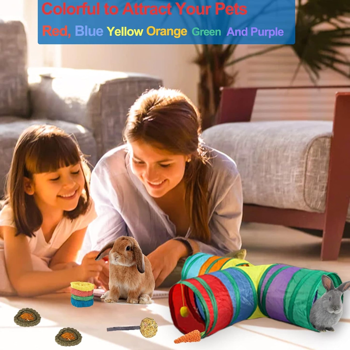 HERCOCCI Bunny Tunnels and Tubes, Collapsible Rabbit Hideout Tunnel Small Animal Activity Toys for Rabbits Bunnies Guinea Pigs Ferrets Kitty Puppy