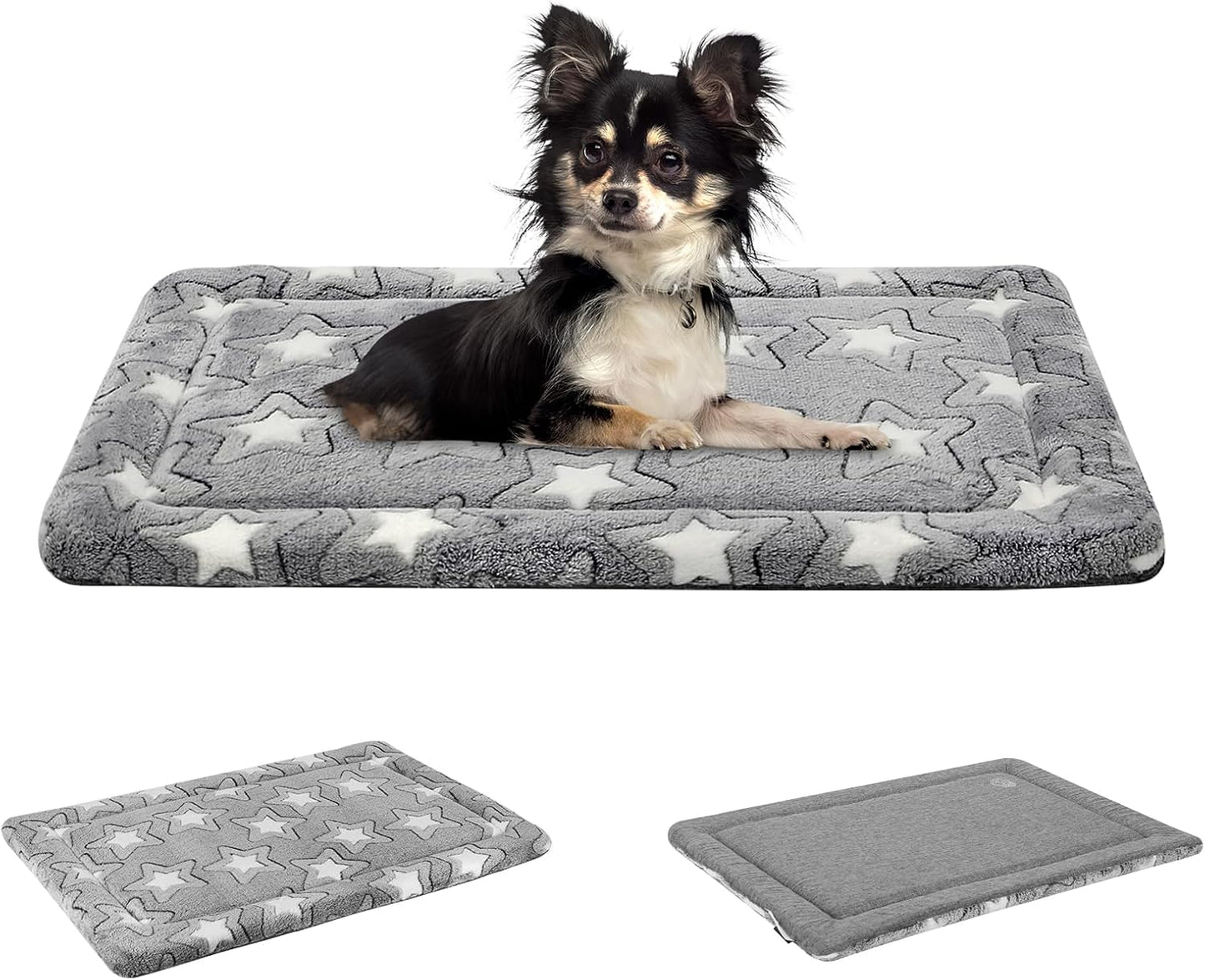 EMPSIGN Dog Crate Pad - Reversible Kennel Mat (Cool & Warm), Machine Washable, Cozy Star Pattern Sleeping Pad for Small Medium Large Dogs, All-Season Pet Bed, Suitable for 24"x18" Dog Crate, Grey