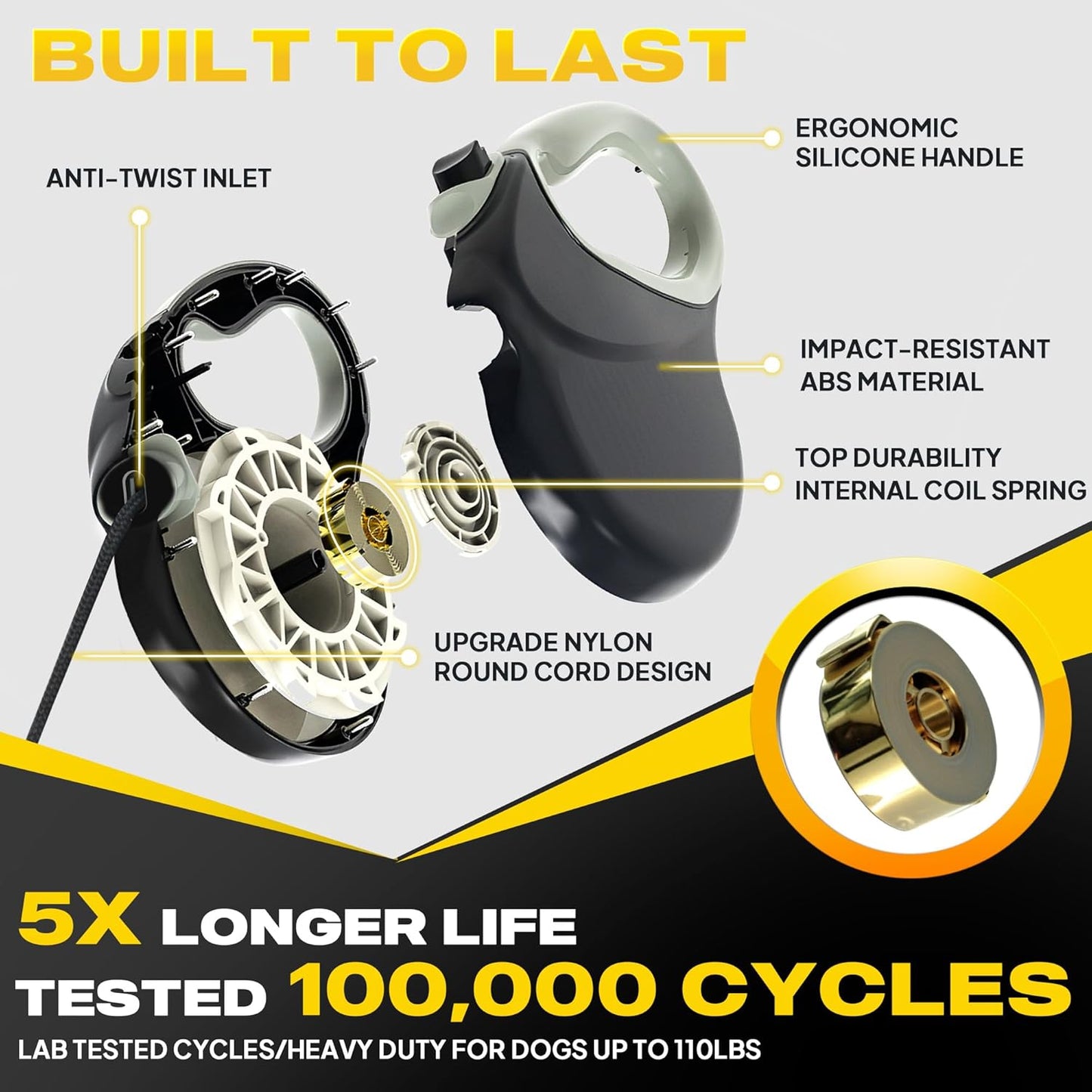 Fida Upgraded Retractable Dog Leash 30ft, Heavy Duty Pet Walking Leash for Medium/Large Breed up to 110 lbs, 360° Tangle-Free Long Retract Dog Lead, Soft Grip, One-Hand Brake, Black