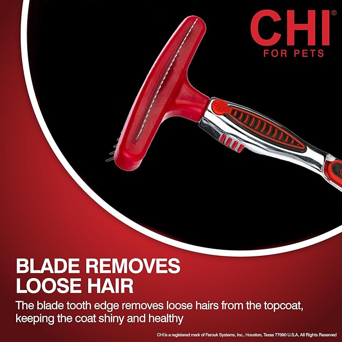 CHI for Dogs Double-Sided Shedding Rake and Blade - Best Grooming Tool for All Hair Types - Safe Dematting and Deshedding Brush for Dogs - Pet Hair Removal Essential