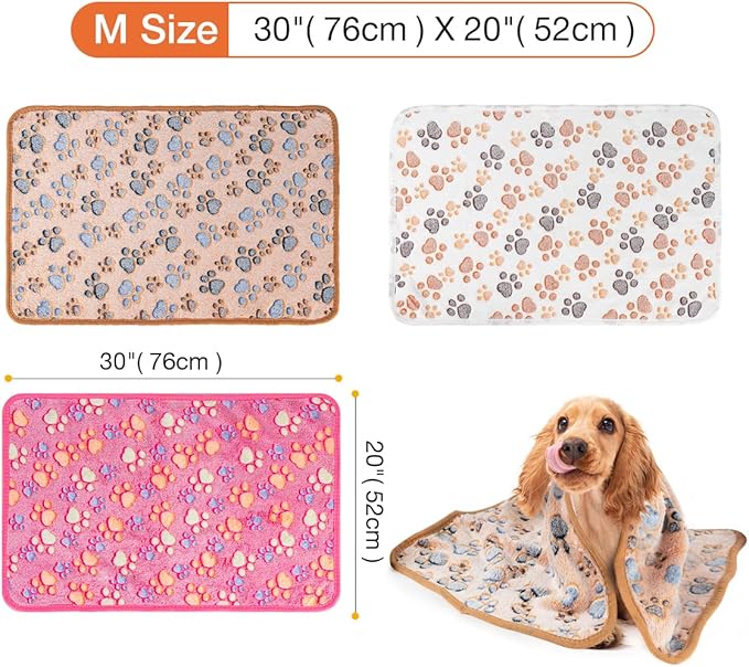 Pet Soft 1 Pack 3 Pet Blankets for Dogs - Fluffy Cats Dogs Blanket for Small Medium & Large Dog, Cute Print Pet Throw Puppy Blankets Fleece (Paws, 3M)
