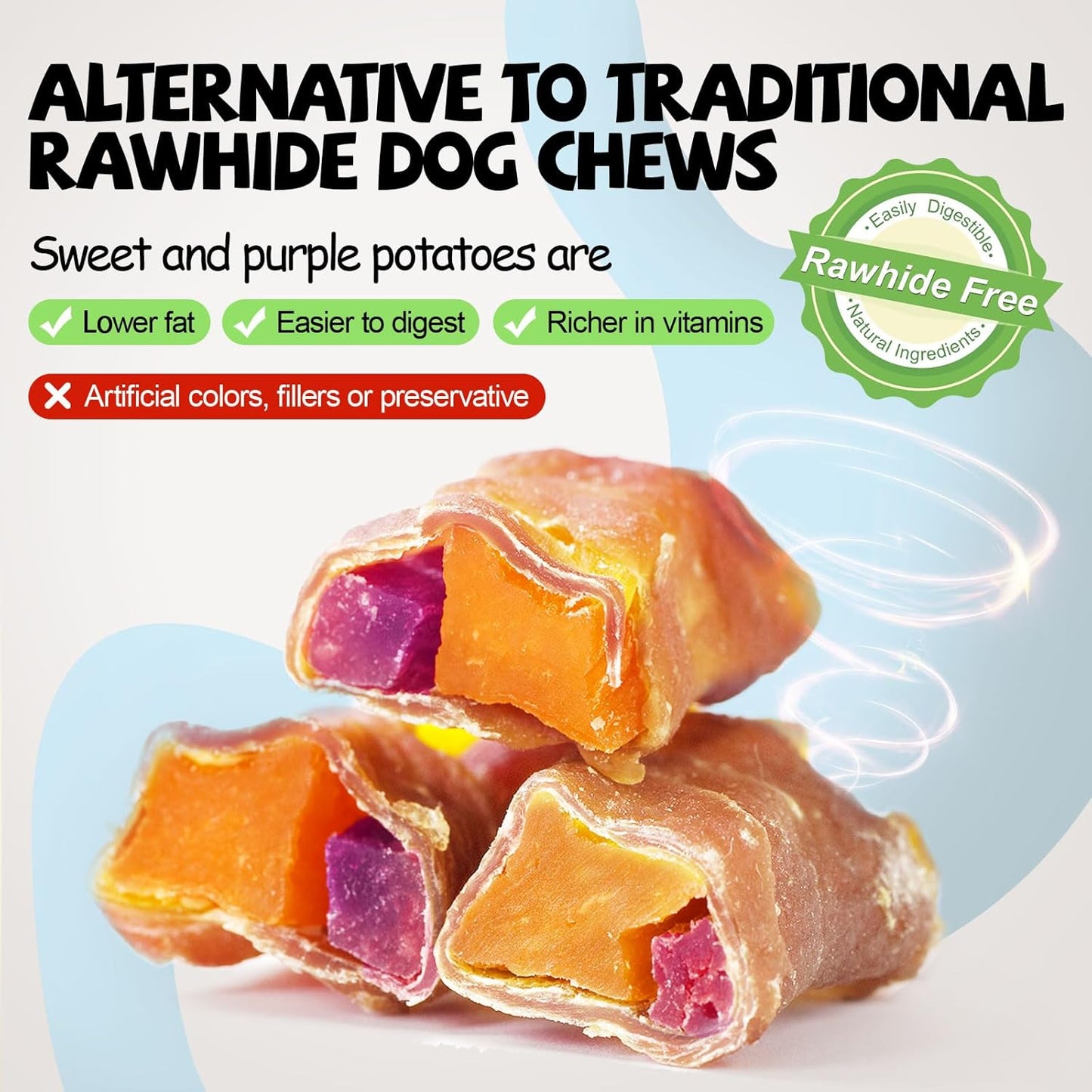 ASMPET Dog Treats Chews, Chicken Wrapped Sweet Potato and Purple Potato, Gluten and Grain Free 10.6 oz
