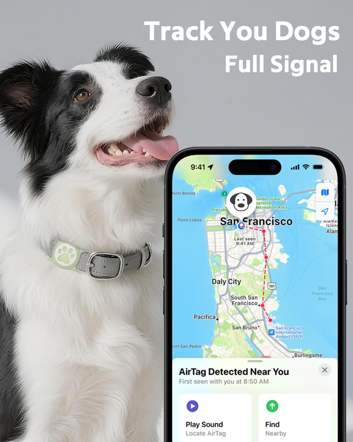 IP68 Waterpoof Dog Airtag Holder, Stretchy Silicone Full Body Covered Apple Air Tag Holder for Dog Cat Collar Fit All Width Collar (Luminous, 1 Pack)