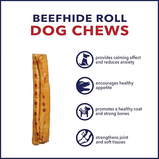 Pet Factory 100% Made in USA Beefhide 8" Rolls Dog Chew Treats - Chicken Flavor, 15 Count/1 Pack