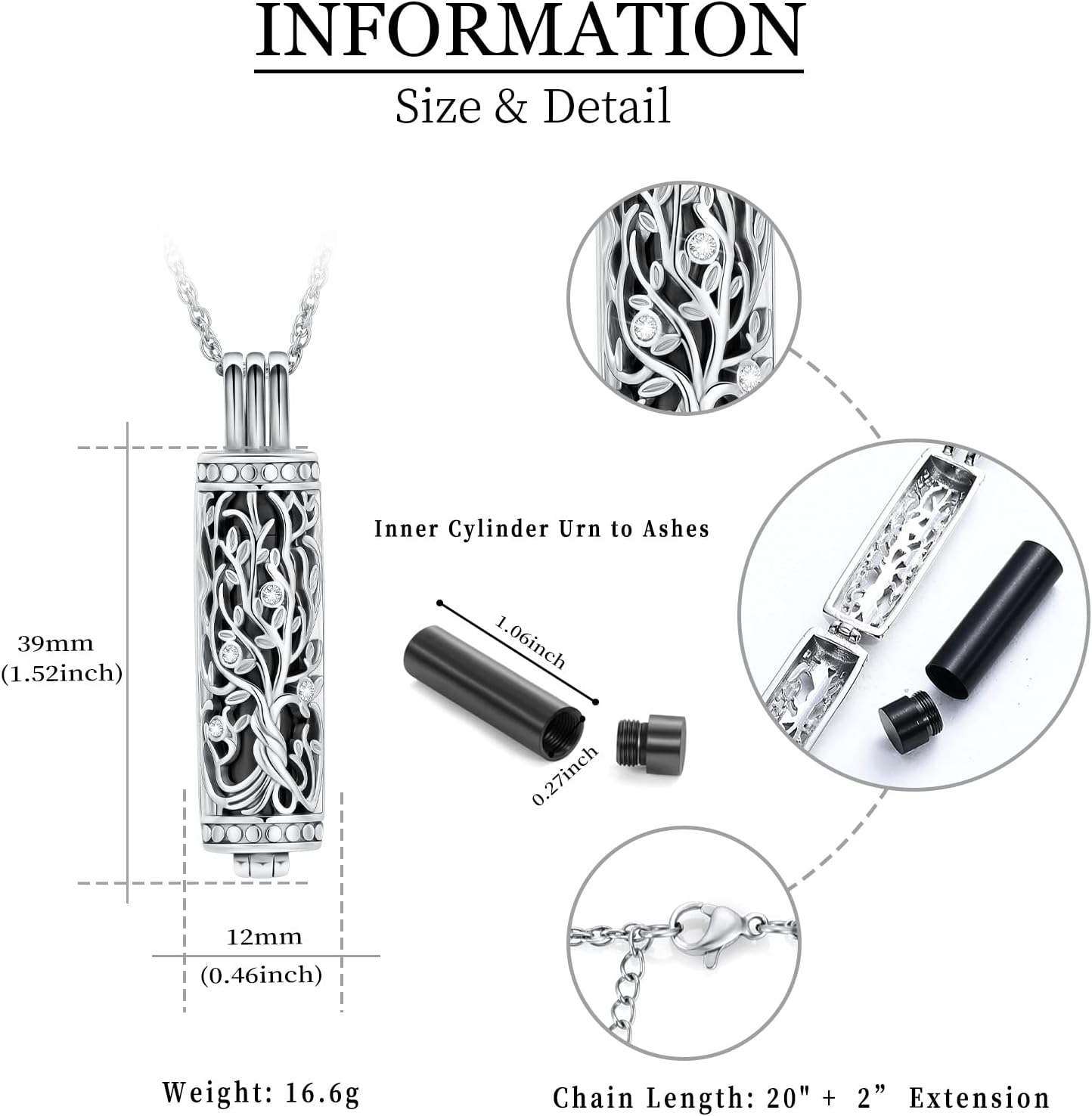 shajwo Cylinder Cremation Jewelry Tree of Life Urn Ashes Necklace for Women Men Vial Cremation Ash Pendant Loved One Memorial Jewelry
