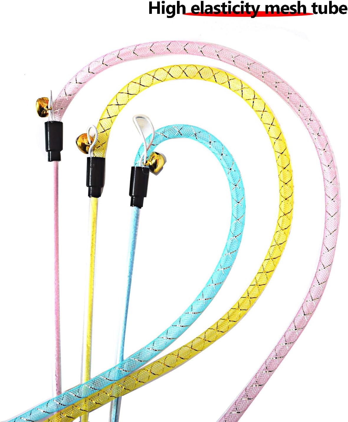IUHKBH Cat Wands, 3 Colors Mesh Tube Teaser Toys Cute Kitten Wand Interactive Kitty Toy Safe Cat Stuff for All Breed Sizes