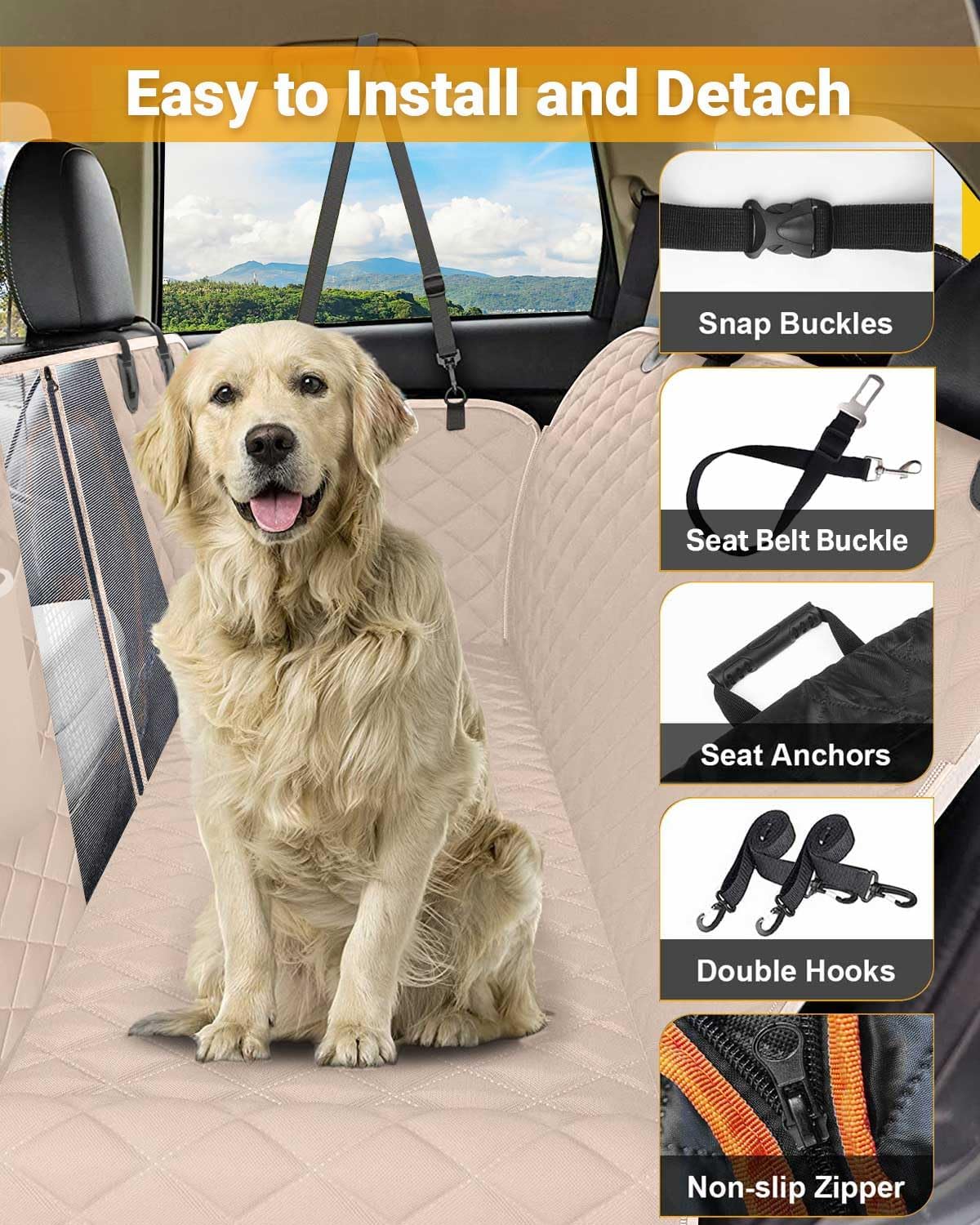 Victoper Dog Car Seat Cover, Heavy Durable Dog Seat Cover for Back Seat, 100% Waterproof Scratch Proof Nonslip Dog Hammock for Car with Side Flap, Pet Back Seat Covers Large 60" W x 64" L