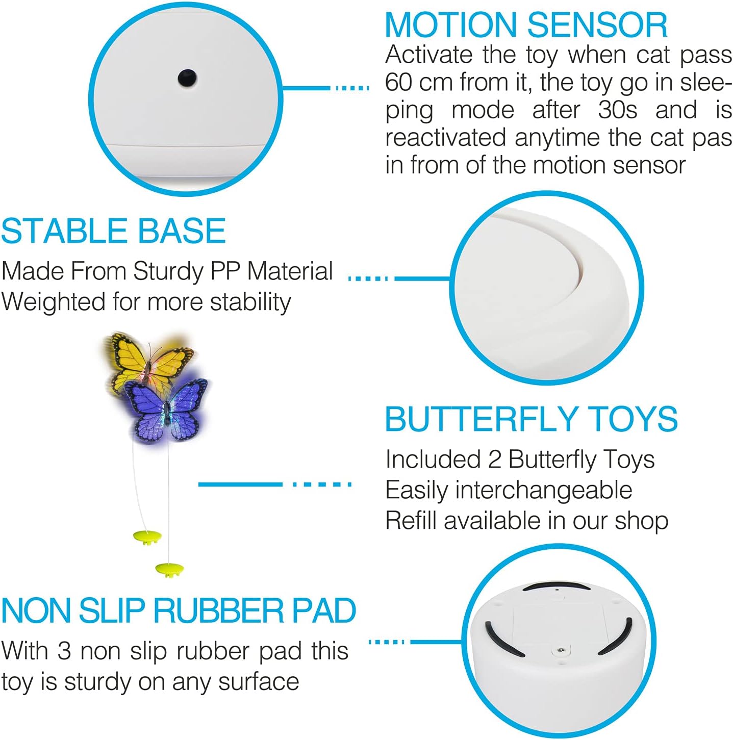 ALL FOR PAWS Interactive Motion Activated Butter-Fly Cat Toys,Flutter Bug Cat Toy,Flutter Rotating Kitten Toys,Cat Toys Interactive for Indoor Cats with 2 Replacements