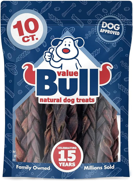 ValueBull Collagen Braided Sticks for Dogs, 6 Inch Medium Chews, Natural Long-Lasting Dog Treats, 10 Count - Supports Joints, Skin & Coat with Chondroitin & Glucosamine