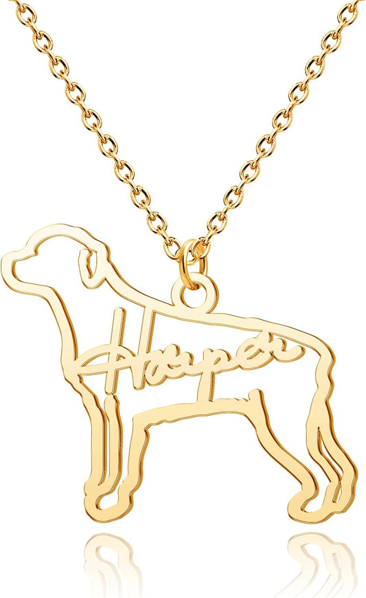CoolJewelry Custom Dog Breeds Portrait Cat Pet Memorial Name Necklace Dainty Animal Pendant Chain Personalized Jewelry Remembrance Gifts for Dog Lover Women Girls