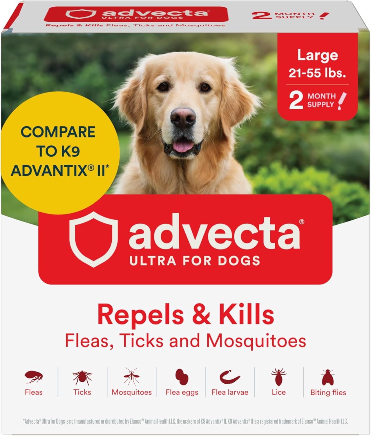 Advecta Ultra Flea and Tick Prevention for Dogs - Dog and Puppy Treatment and Control - Mosquito Repellent - Large, Fast Acting Waterproof Topical Drops, 2 Month Supply