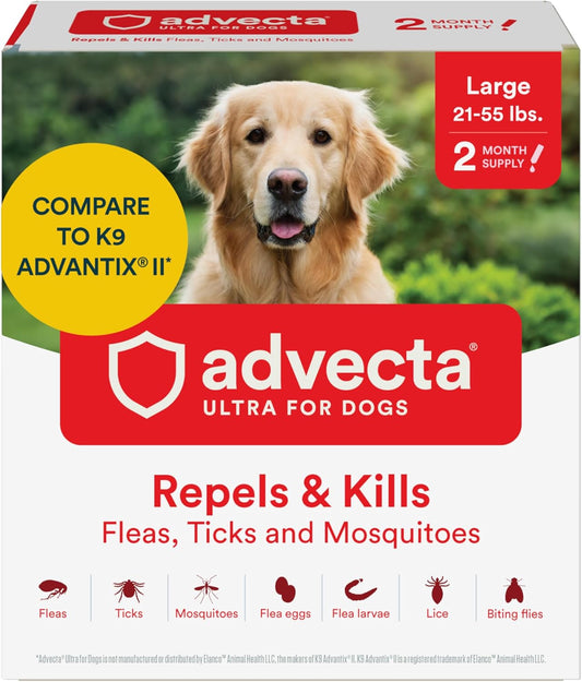 Advecta Ultra Flea and Tick Prevention for Dogs - Dog and Puppy Treatment and Control - Mosquito Repellent - Large, Fast Acting Waterproof Topical Drops, 2 Month Supply
