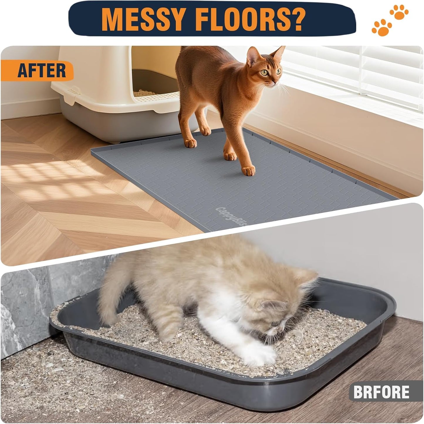 Large Cat Mat for Litter Box, 34"x22" Waterproof Silicone Mat with Litter Trapping, Easy Clean & Non-Slip Floor Pad for Cats (Dark Gray)
