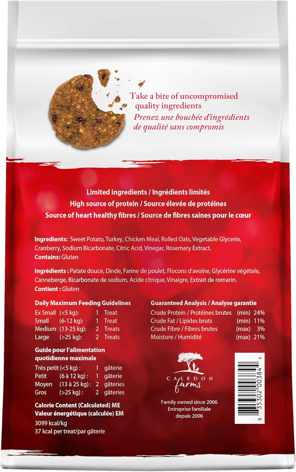 Caledon Farms Turkey with Cranberry Protein Cookies Dog Treat Biscuits, No Additives, Preservatives Free, 9.5 Ounces (Pack of 4)