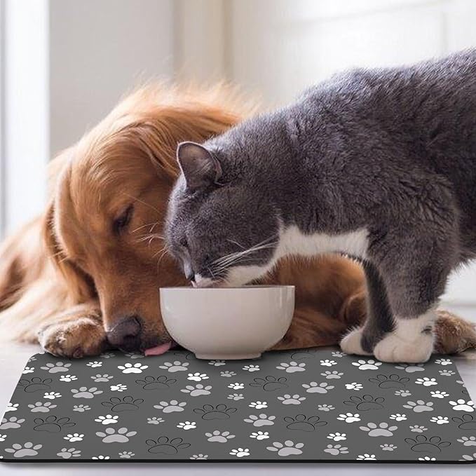 Dog Food Mat, Absorbent Water Bowl Mats Cat Pet Feeding Placemats Dark Gray 17 * 30 inch