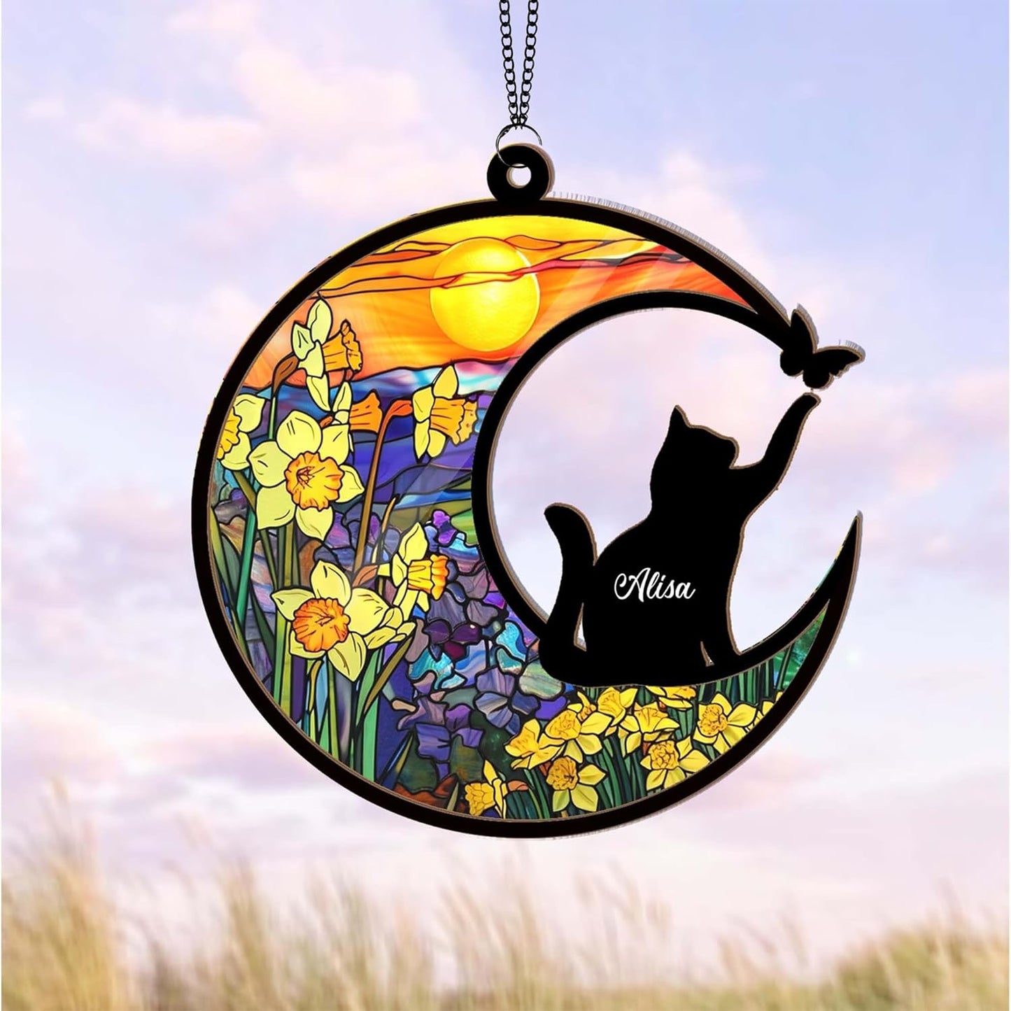 Personalized Cat Memorial Suncatcher – Custom Loss of Cat Sympathy Gift, Gift for Cat Lovers, Pet Remembrance Keepsake