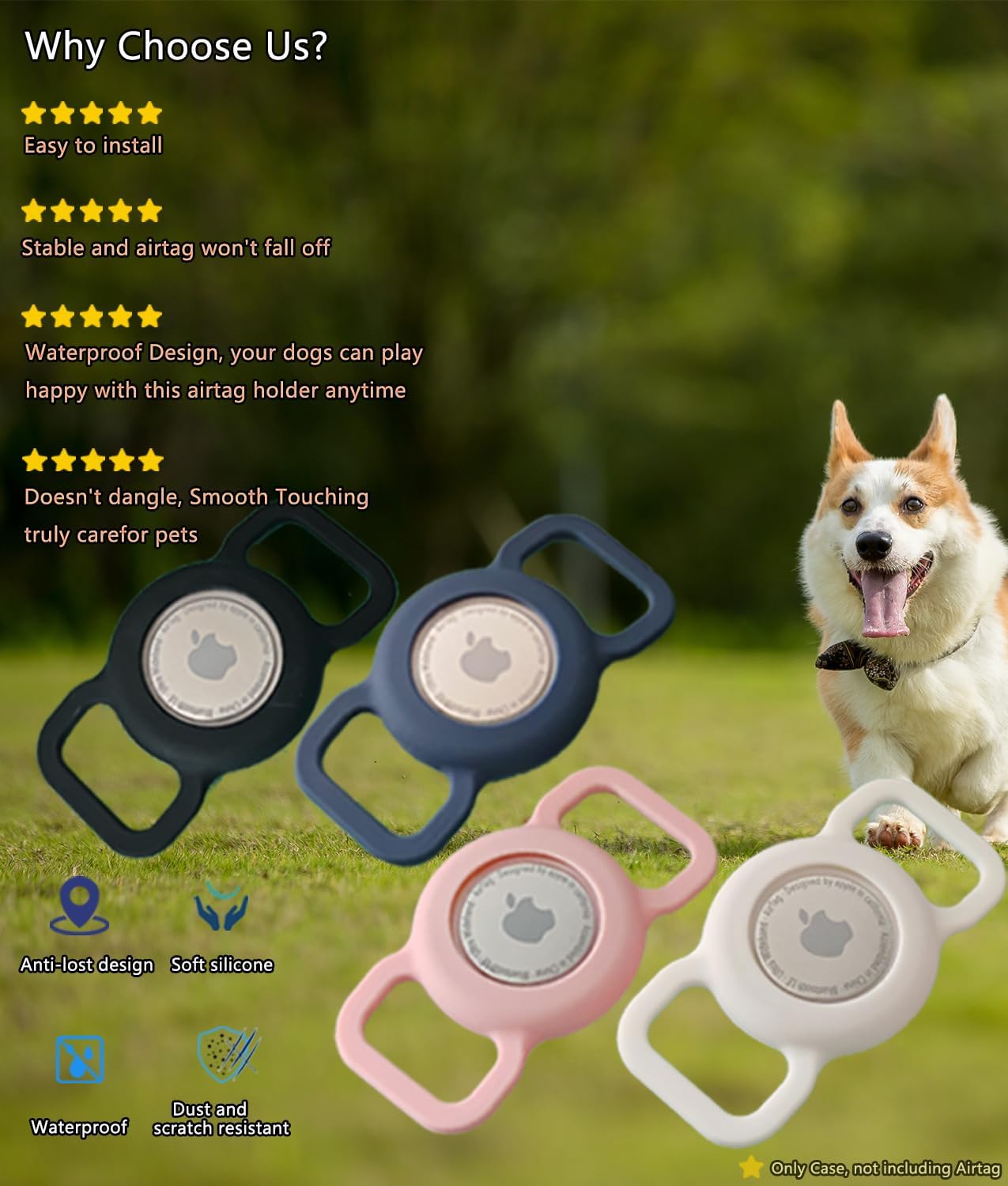 Apple AirTag Case for Dogs, Anti-Lost Silicone Holder - 2 Pack, Waterproof Cat Collar Cover - Pink+White