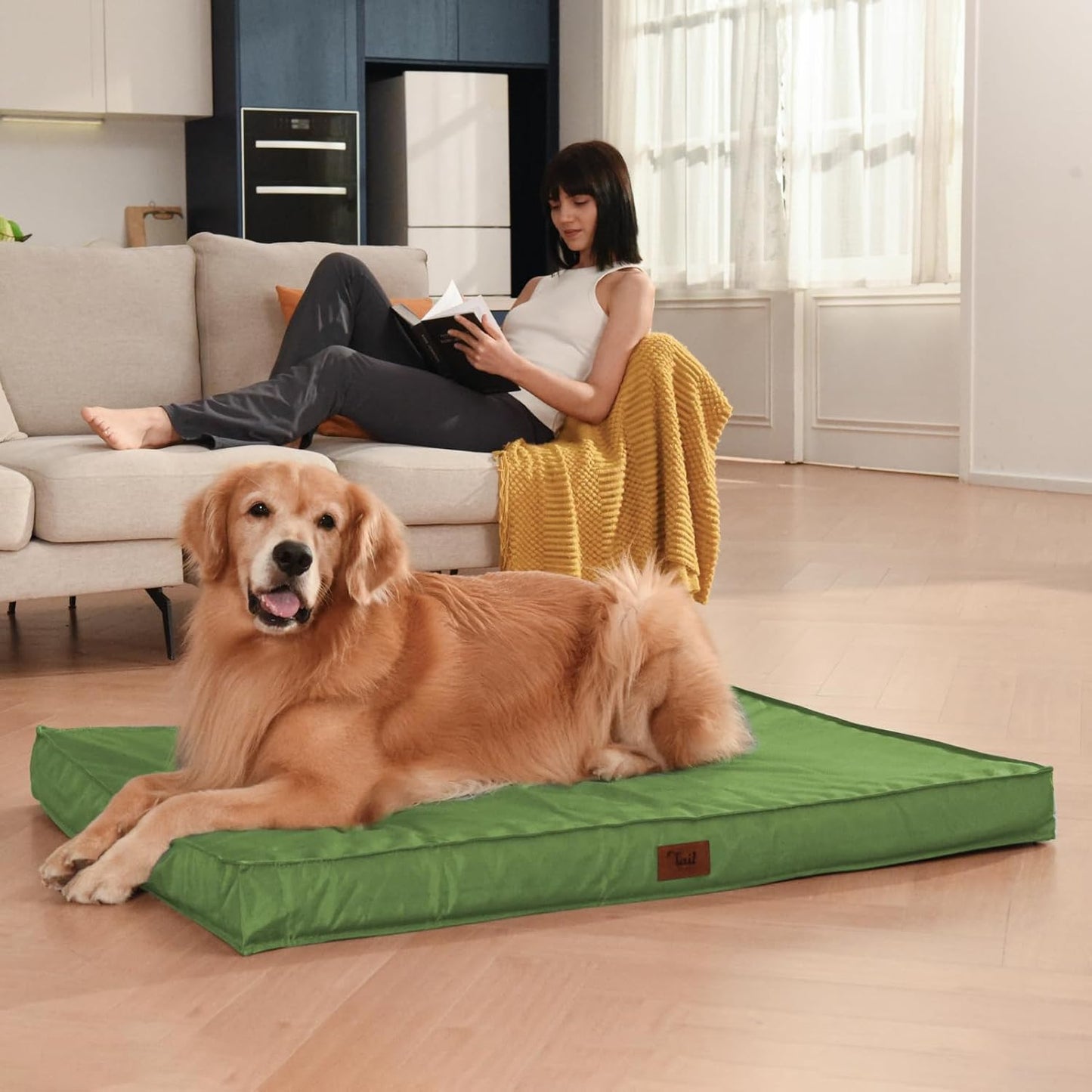 Outdoor Dog Bed for Medium Dogs, Waterproof Dog Bed for Medium Dogs Cats, Orthopedic Egg Crate Foam Pet Bed with Washable and Removable Oxford Cover, Light Green