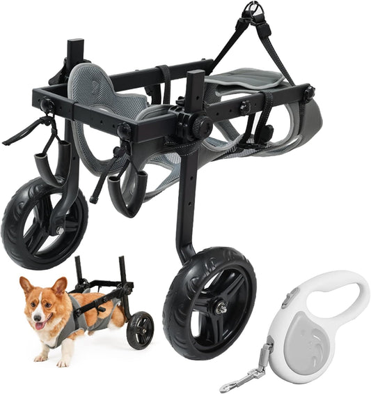 Large Dog Wheelchair for Back Legs with Pet Traction Rope - Adjustable Hind Leg Support Cart with Breathable Air Mesh Harness, All-Terrain Wheels & Foldable Frame - Mobility Aid for Disabled/Injured