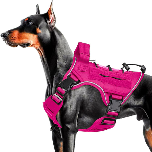 Heavy-Duty Tactical Dog Harness for Large Dogs, No Pull Adjustable Reflective Pet Vest with Molle System, K9 Military-Grade Control for Service Training, Outdoor & 10+ Breeds, Hot Pink, Medium