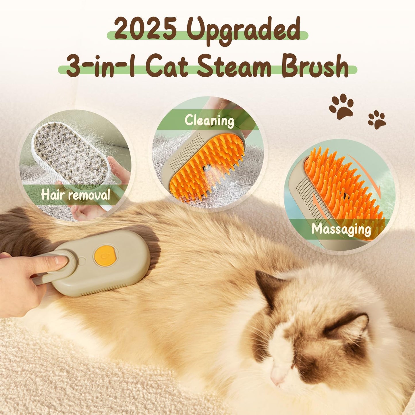 New Cat Steam Brush, 3 in 1 Pet Steam Groomer Brush, Rechargeable Pet Steam Groomer Comb for Massaging and Cleaning Shedding Pets Hair, Multifunctional Hair Removal Comb for Cats Dogs (White)