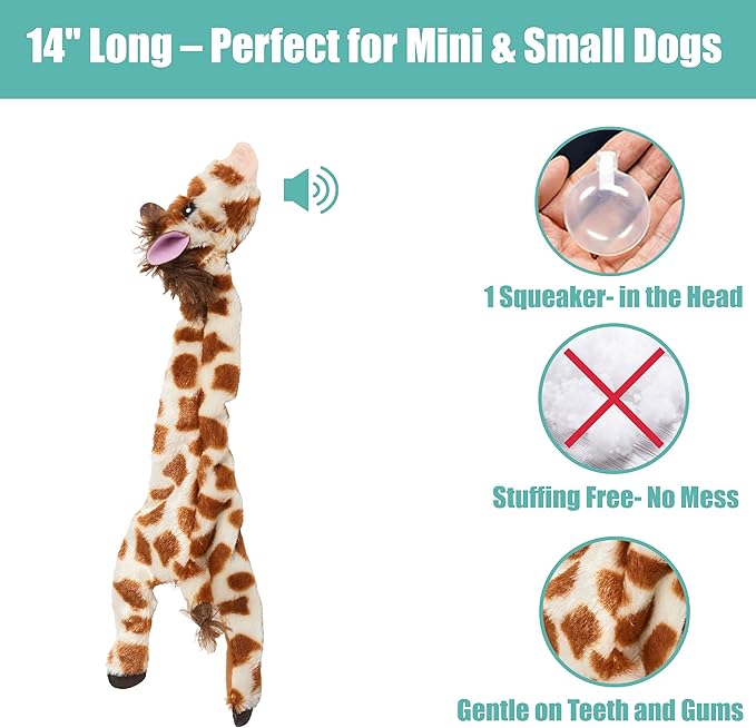 SPOT Skinneeez Giraffe 14 Inch Stuffing-Free Plush Squeaky Dog Toy – Soft Interactive Chew Toy for Small and Medium Dogs – Mess-Free Play for Light & Moderate Chewers