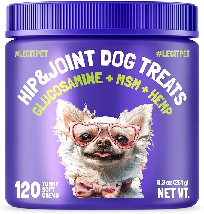Hemp Hip & Joint Supplement for Dogs Soft Chews Made in USA Functional Glucosamine for Dogs Chondroitin MSM Turmeric Hemp Seed Oil Natural Pain Relief Mobility Advanced Joint 120 Treats