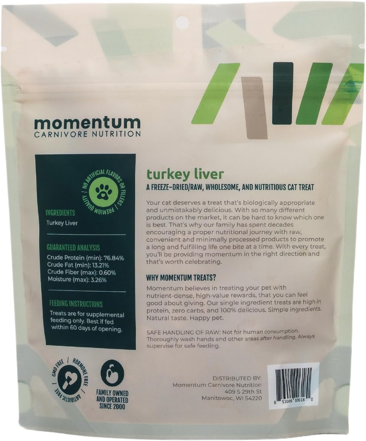 Momentum Carnivore Nutrition Freeze-Dried Turkey Liver Cat Treats – Single-Ingredient, All-Natural, Grain-Free Treats – 1.9 oz Bag