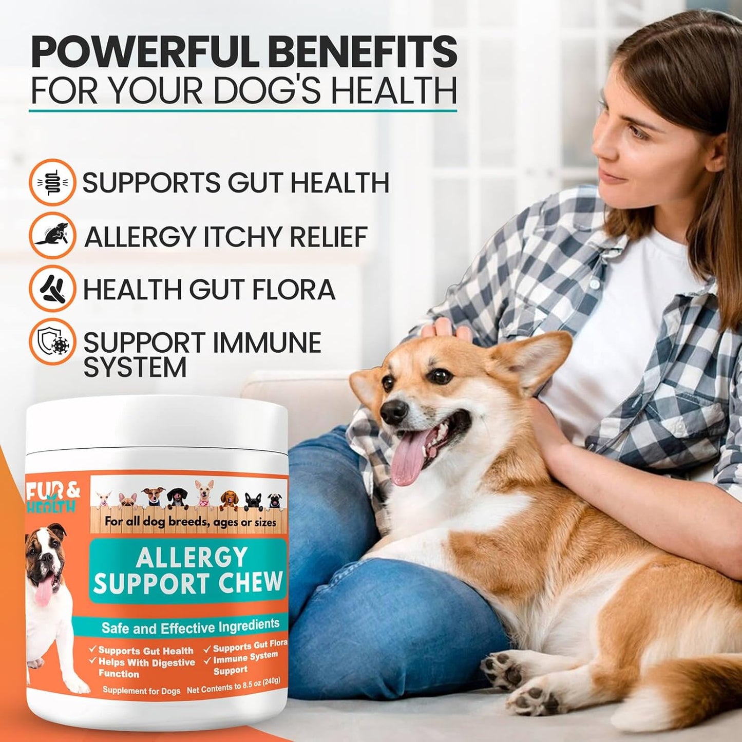 Dog Allergy Relief Chews with Probiotics, Colostrum & Omega-3 - Natural Anti-Itch Support for Seasonal & Food Allergies - Chicken Flavored Immune Supplement (120 Count)