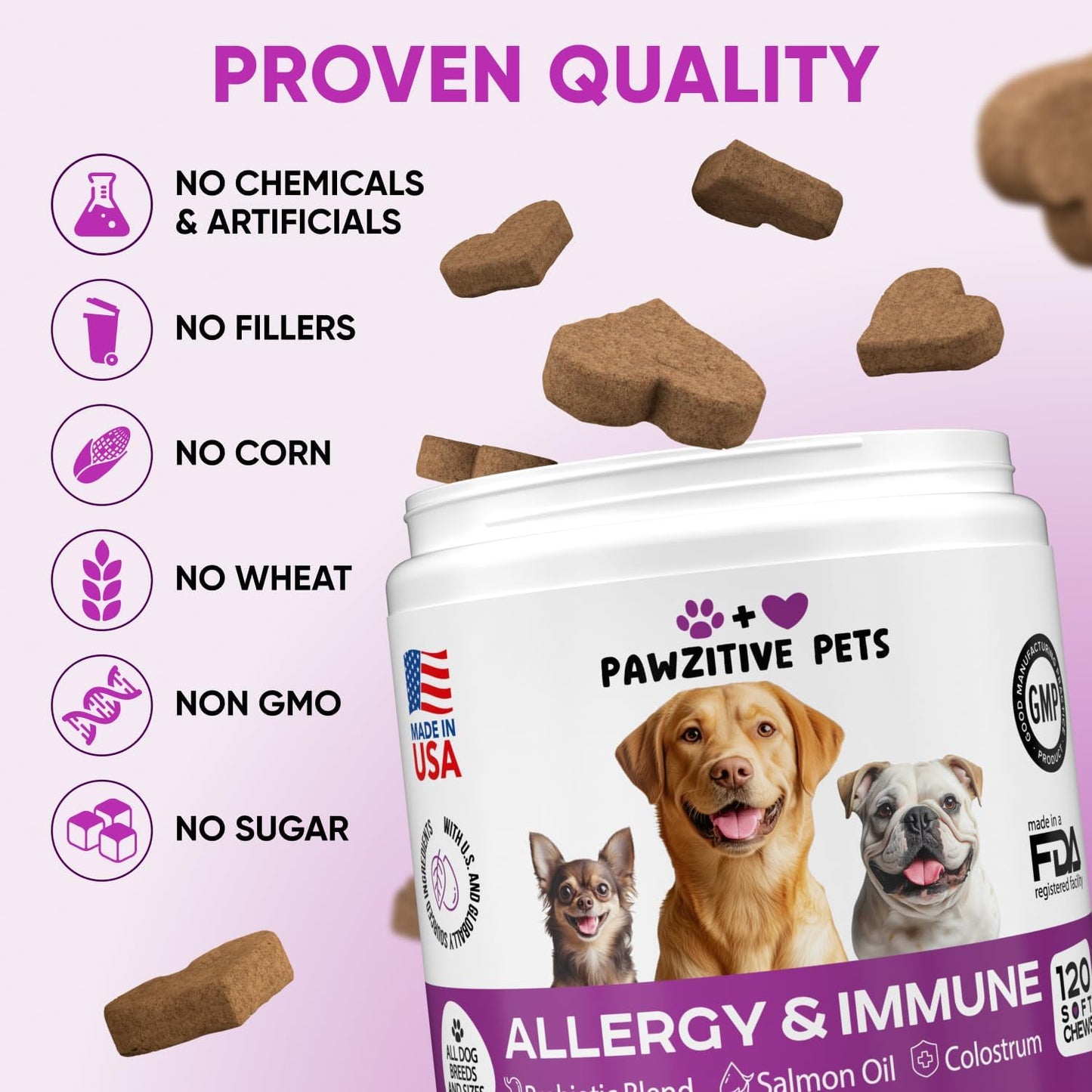 Dog Allergy Relief Chews for Itchy Skin - Seasonal and Food Allergy Chews for Shedding, Licking Paws, Hot Spot, Ears - USA Product - Omega 3 Fish Oil Skin & Coat Supplement - Anti Itch Immune Treats